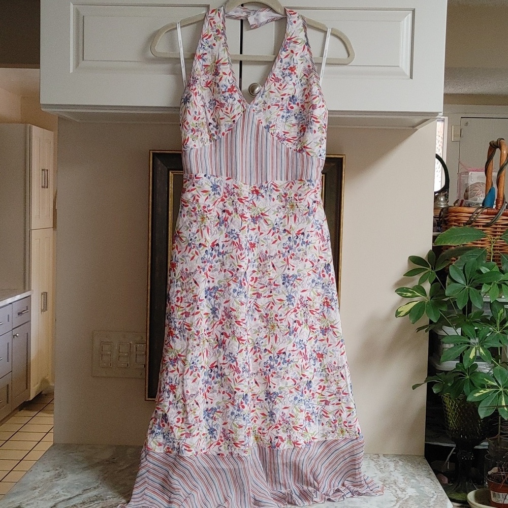 Tessuto Halter Dress Floral & Stripe Print